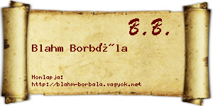 Blahm Borbála névjegykártya
